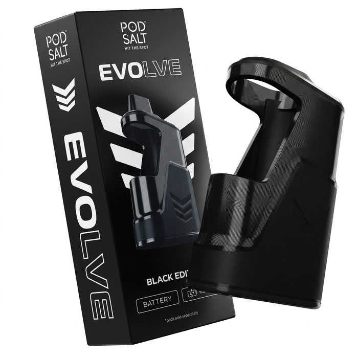Black Pod Salt Evolve vape coil accessory and its retail packaging box, shown on a clean white background.